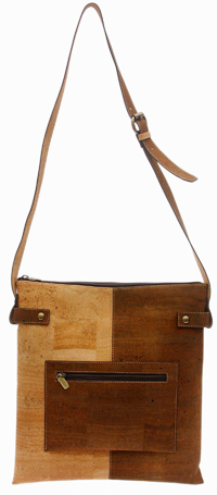 Bi-colored Cork Shoulder Bag with Zippered Pouch